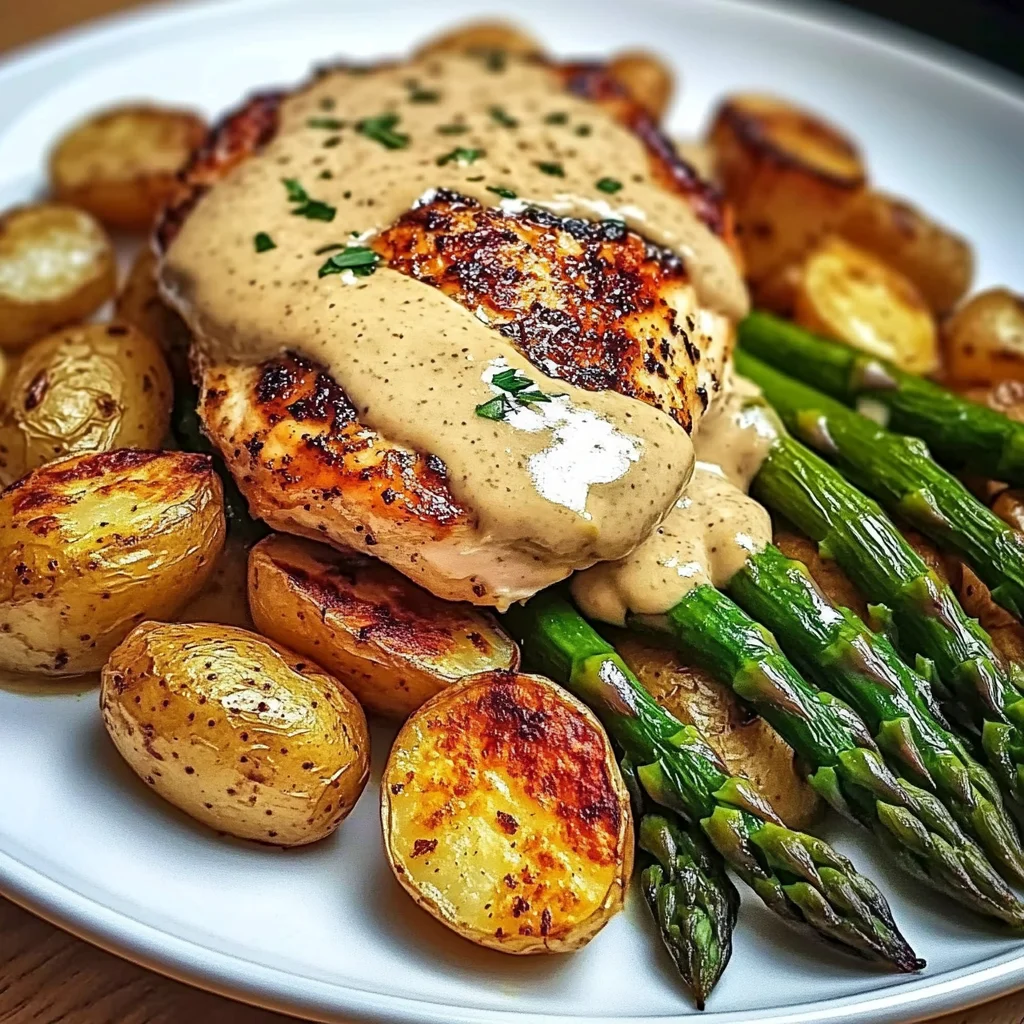 Creamy Dijon Chicken with Asparagus & Roasted Potatoes