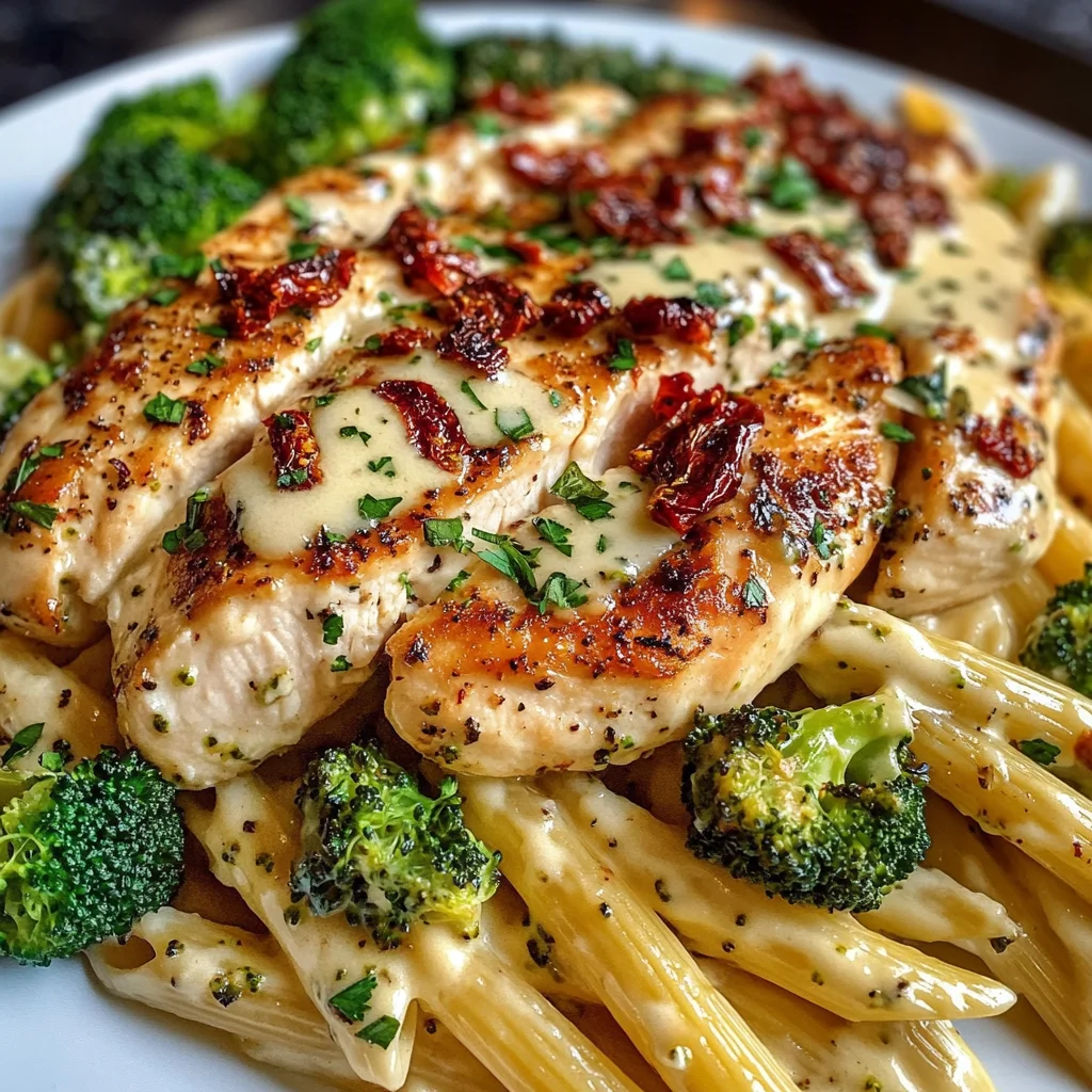 Creamy Tuscan Chicken and Broccoli Alfredo Penne