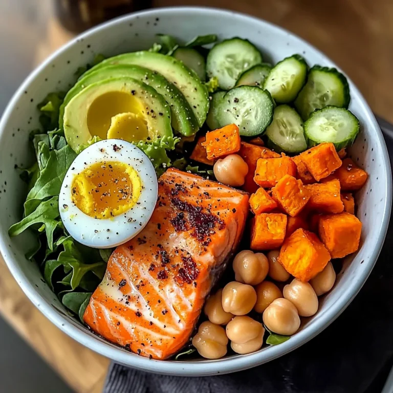 Omega Bowl: Salmon, Jammy Egg & Greens with Chickpeas & Sweet Potato