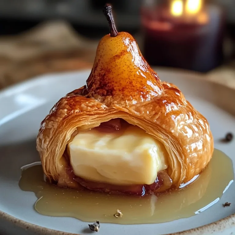 Poached Pear Wrapped in Brie, Baked in Puff Pastry
